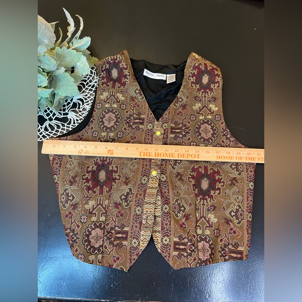 Baxter & Wells Vintage 90s Aztec Tribal Tan Maroon Tapestry Vest Sz M See Detail - Picture 5 of 7